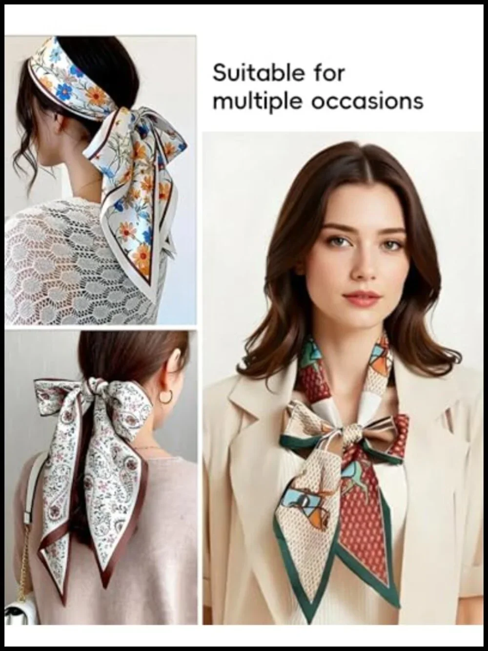 3 Pack Satin Scarf for Women - 57x5.3 Inch Skinny Scarf for Neck, Hair, Handbag